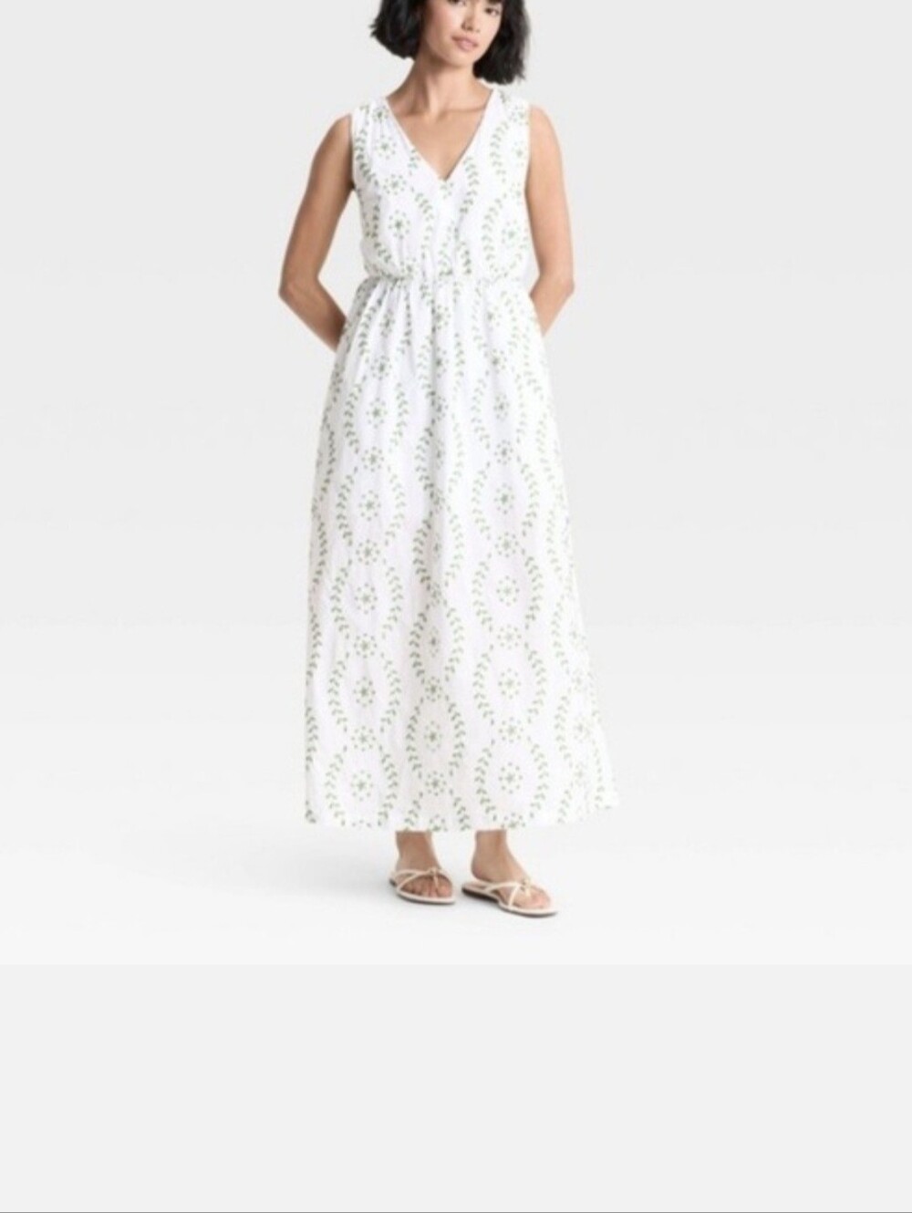 a new day White Maxi Dress with Green Print